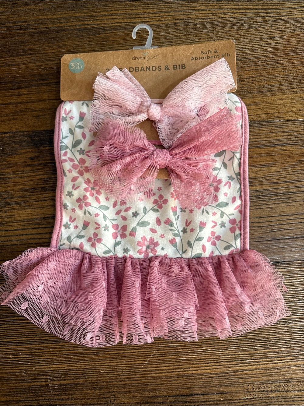 Dreamgirl Pink Floral Bib Set with Tulle Ruffle and Matching Bows